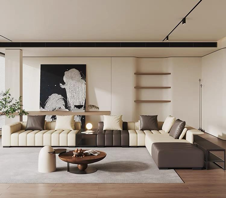 Luxury Nordic Modular Sofa Real Top Grain Leather Large Corner Couch with Coffee Table Various Sizes