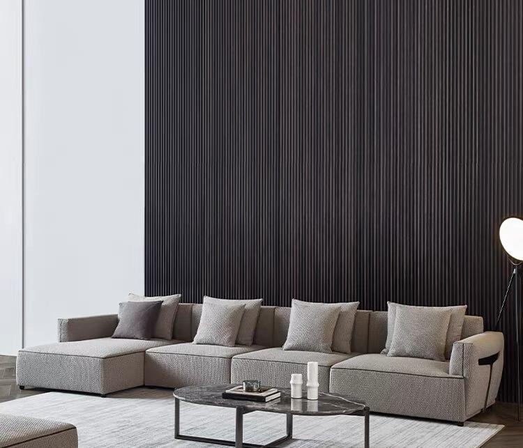 Italian Minimalist Style Genuine Leather/Fabric Corner Sectional Sofa Couch Modern L-shaped Living R