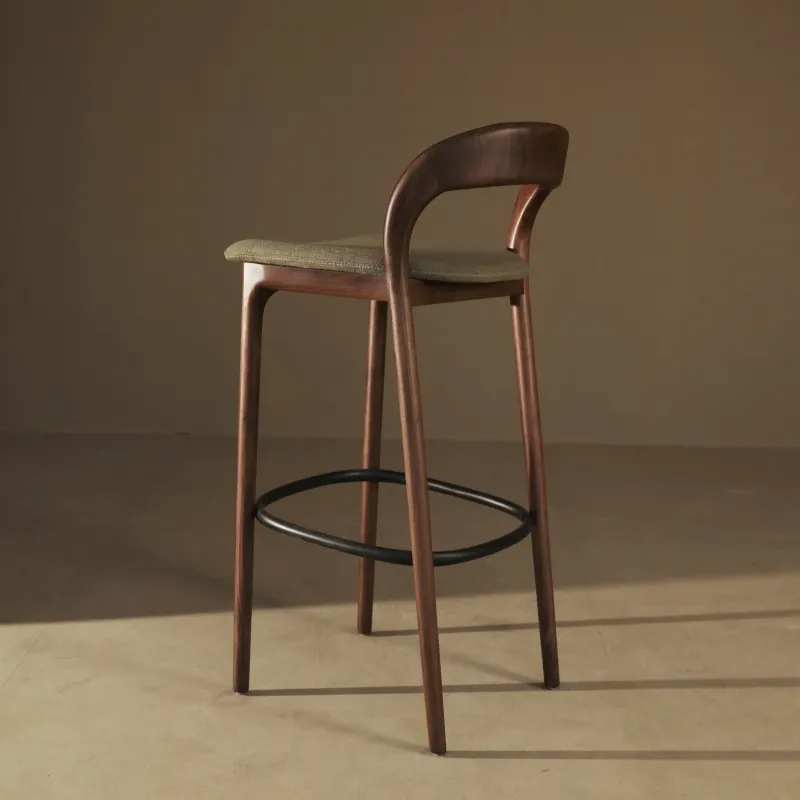 wholesale Solid Wood Bar Chairs Wooden Base Custom Leather Seat Furniture for Bar Club Hotel outdoor