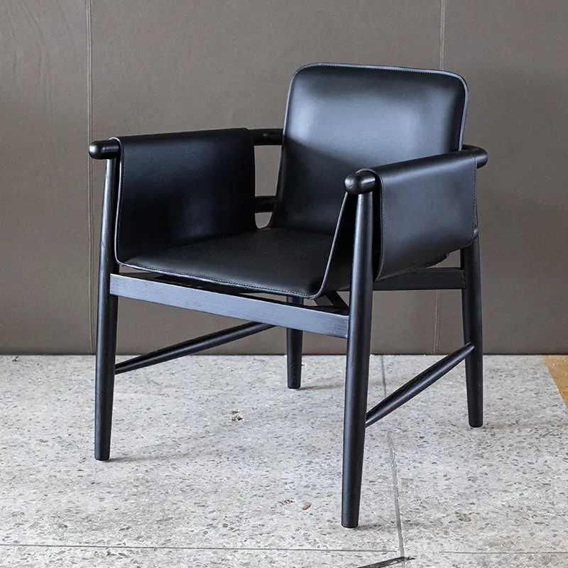 CEO Furniture factory OEM high quality solid wood leg with saddle leather armchair for restaurant us