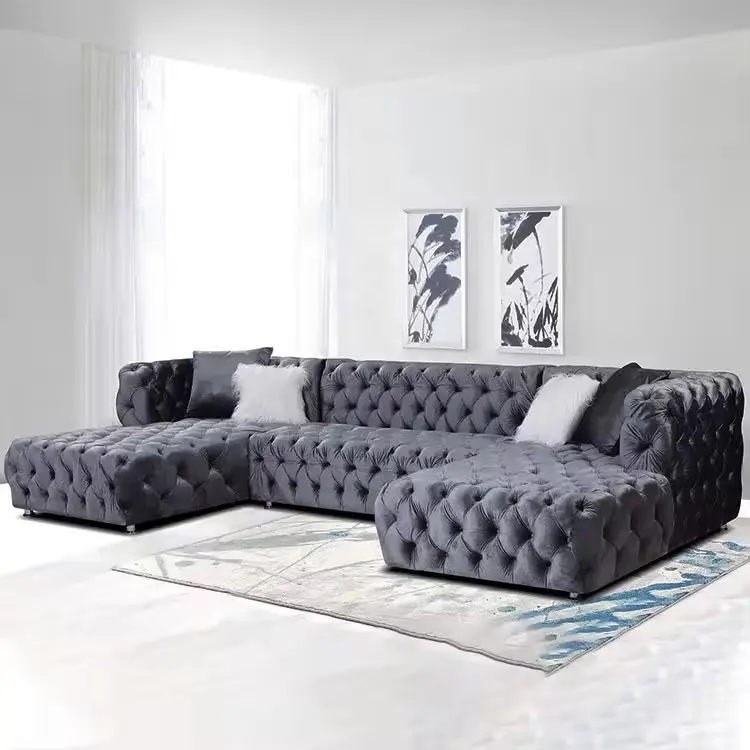 CEO Furniture Winforce Factory Wholesale Modern 7 Seater U Shape Sofa Velvet Sectional Living Room S