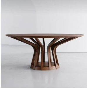 CEO Furniture Factory Luxury European Round Dining Table With Rotary Table Hotel Furniture Wood Pati