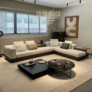 Italy modern leather U L C shape sectional sofa set with wood european design living room furniture 