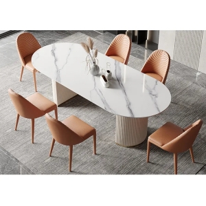 CEO Furniture New Modern Italian Dining Room Furniture Dining Table 6 Chairs Luxury Long Shine slate