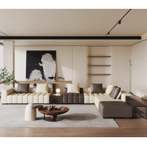 Luxury Nordic Modular Sofa Real Top Grain Leather Large Corner Couch with Coffee Table Various Sizes