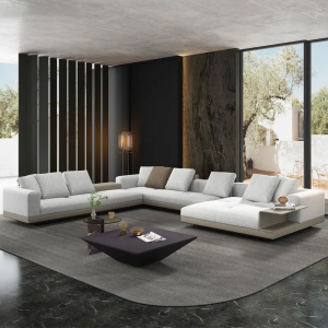 Modern Italian Style Luxury L-Shaped White Sectional Sofa Set Fabric Couch for Home Living Room Furn