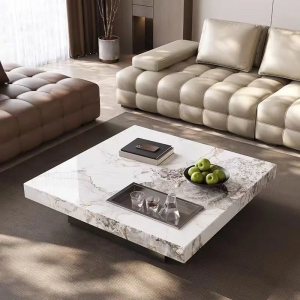 Luxury Modern Block Square Living Room Center Black Tea Coffee Table Marble Marble Stone Coffee Tabl