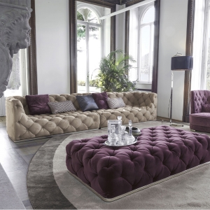 CEO Furniture Factory Tufted Sofa with Gold Metal Base High-grade Velvet Fabric Sofa for Hotel Villa