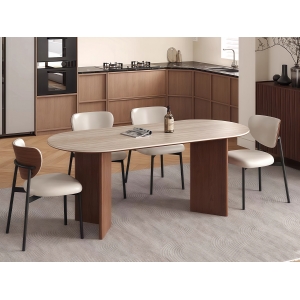 CEO Furniture Factory Italian Vintage Solid Wood Leg Dining Table with Stone Top Oval Design for Sma