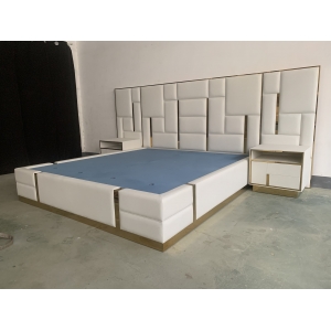 CEO Modern Furniture Factory Five Star Hotel Main Bedroom Genuine Leather King Bed Stainless Steel D